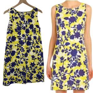 Tyler Boe Floral Print Linen Mini Shift Dress Sleeveless Yellow Navy Beige M